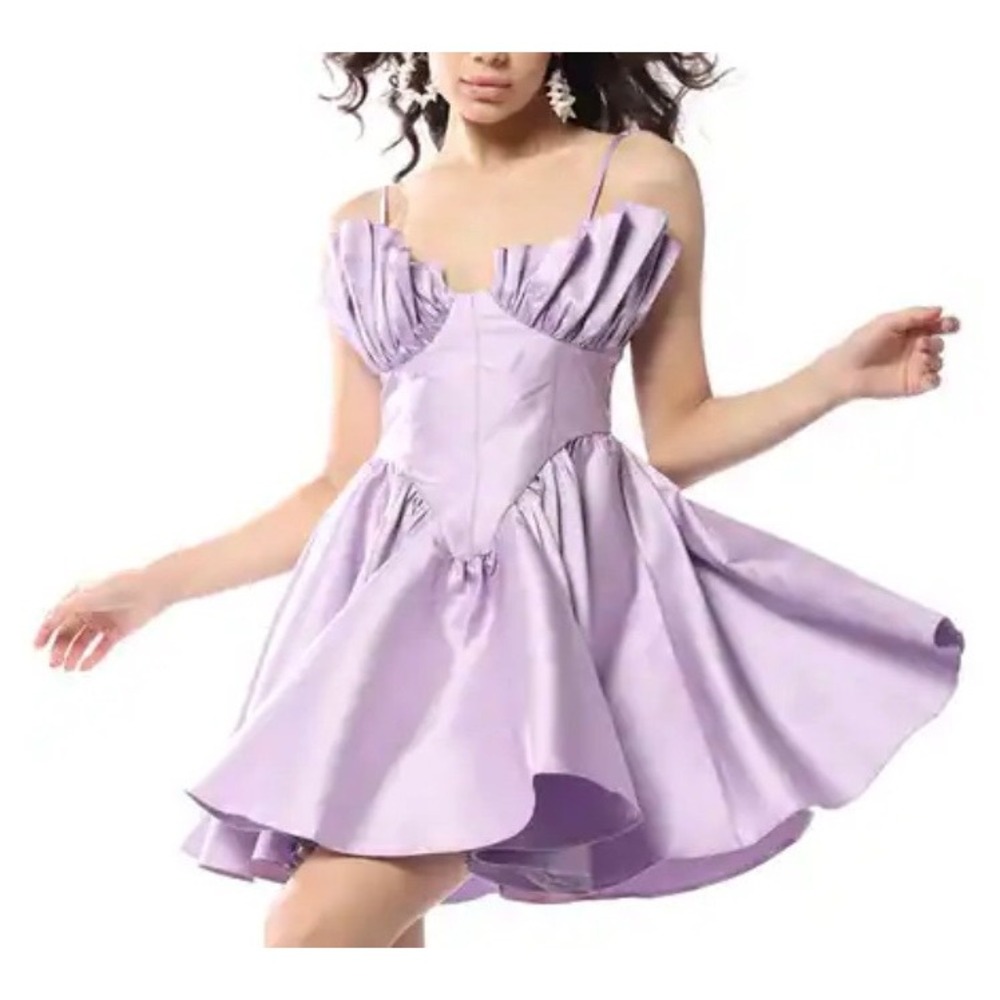 ASOS Luxe Purple Satin Pleated Fan Bust Mini Dress Prom Homecoming Lilac US 4